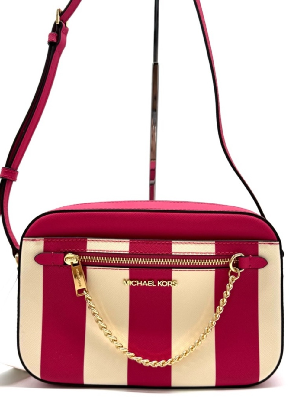 Michael Kors Large EW Zip Chain Xbody Crossbody Bag Electric Pink Multi